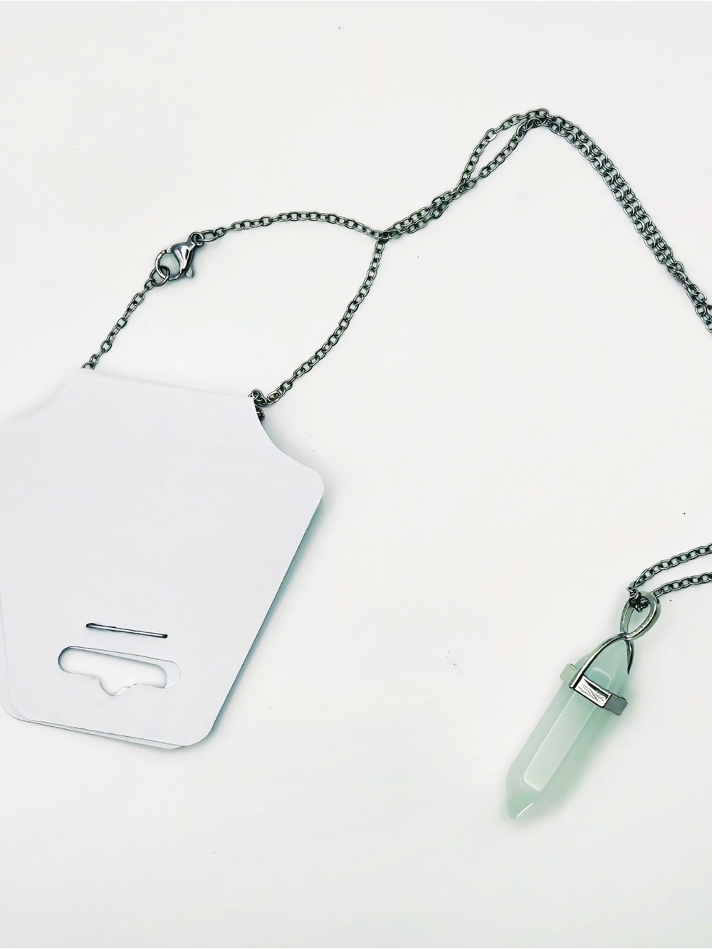 Silver-Tone Pale Green Crystal Point Pendant Necklace